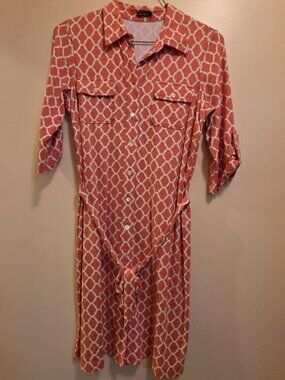J. McLaughlin 3.4 Sleeve Geometric Orange Shirt Dress M